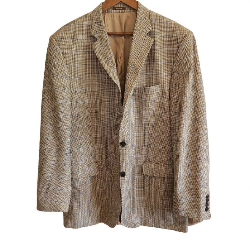 Peter‎ Millar Sports Coat Jacket Mens 46T Wool Plaid Brown Blue